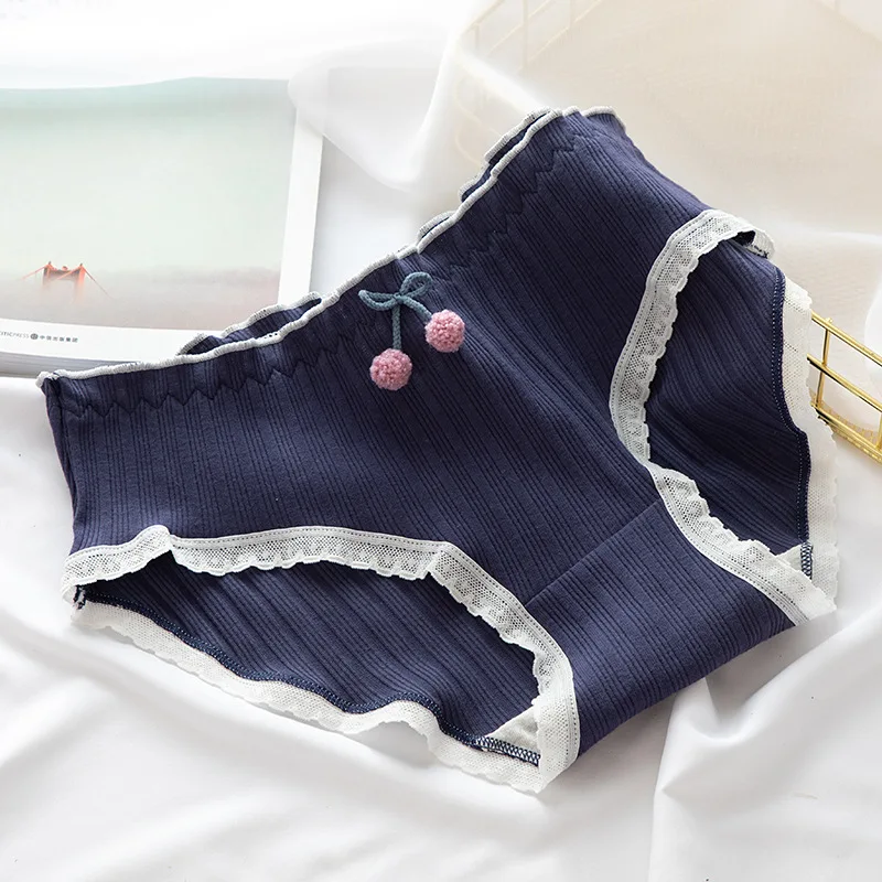 2021 Women's Cotton Underwear Cute Girl's Underpants Mid Waist Dot Printing Briefs  Lace  Fashion Bow Panties Female Lingerie images - 6