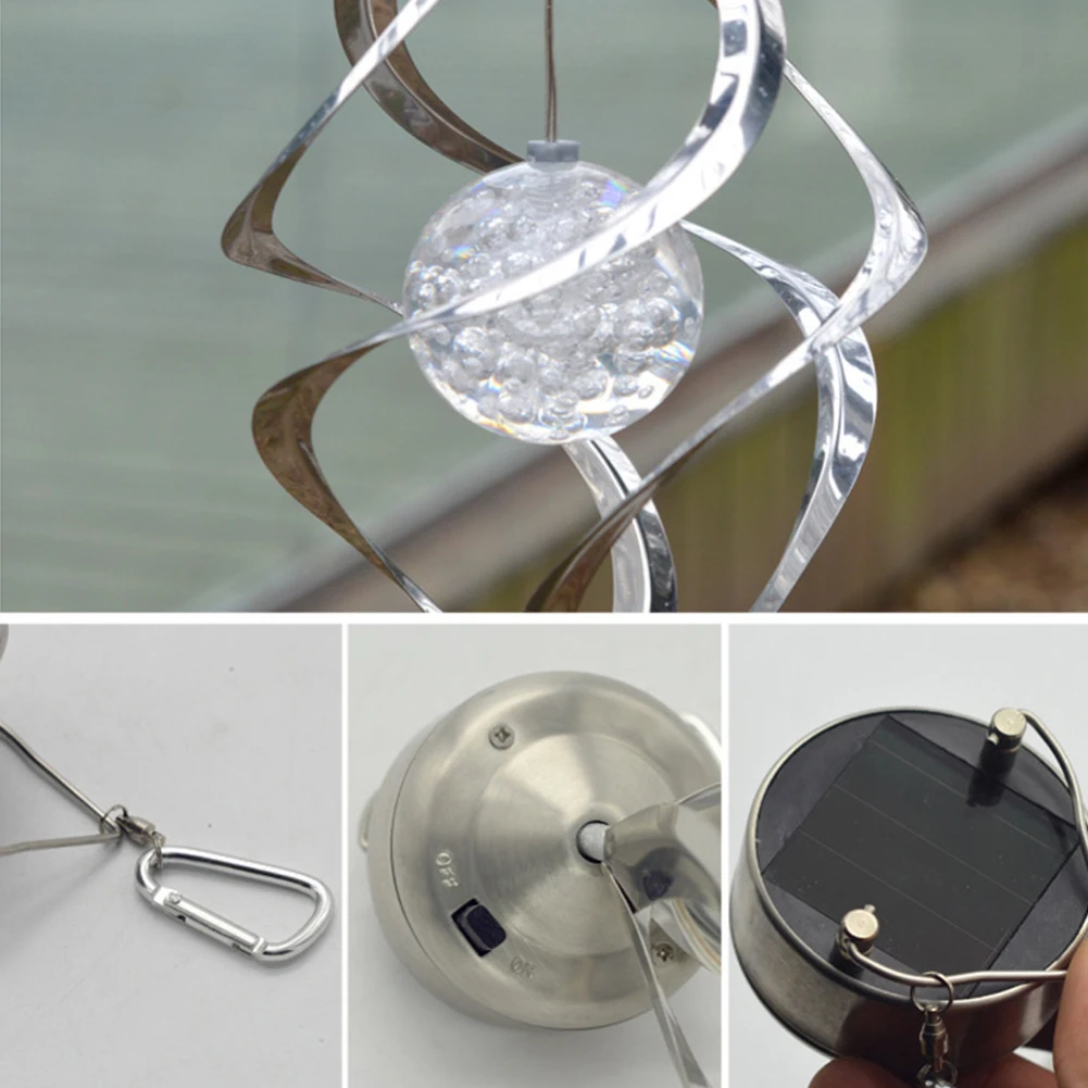 

Promotion! Solar Powered Color Changing Hanging Spiral Lamp Wind Spinner Garden Light