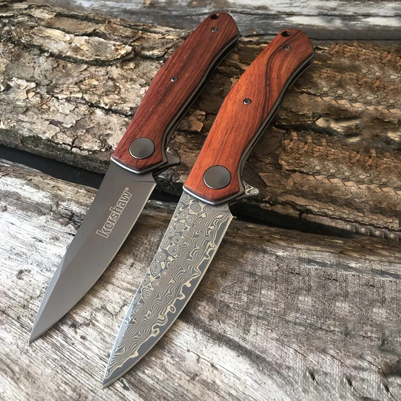 

High cost performance ratio 4020 bearing Outdoor knife Damascus Blade +natural rosewood wood handle Carry around Pocket tool