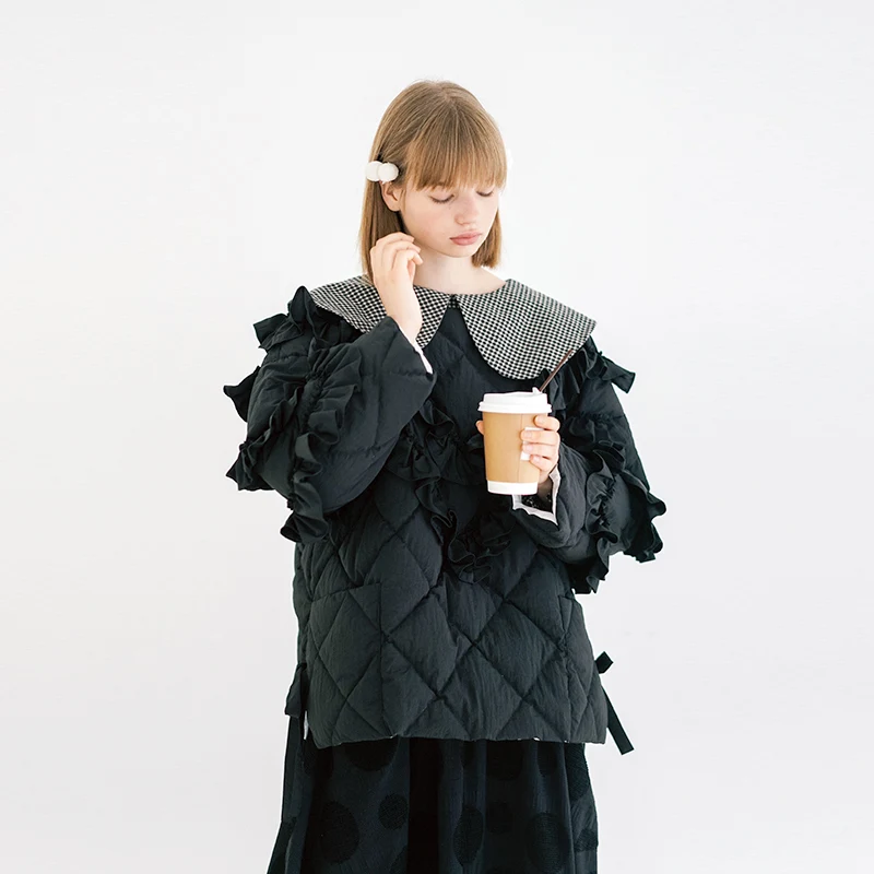 imakokoni 2022 original Japanese black lace down jacket women's thick and loose thickened warm black coat for women