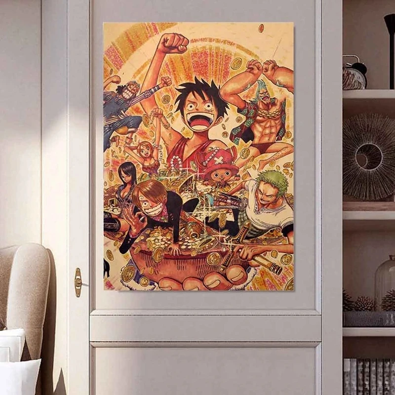 

Wall Art Retro Japanese Anime Canvas Poster One Piece Luffy Role Painting Print Picture Modular Bedside Background Home Decor