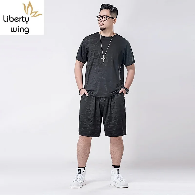 Yoga Camouflage Tracksuit Men Spring Summer Running Gym Short Sleeve T-shirt Shorts Street Casual Loose Sportswear Plus Size 7XL | Мужская