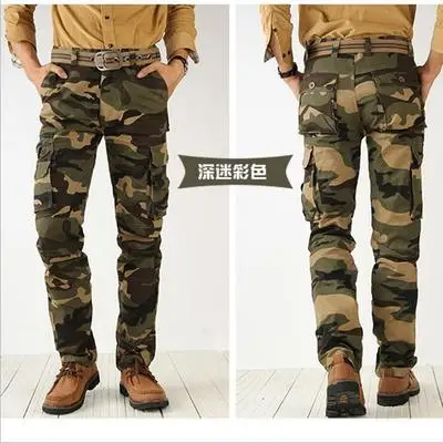 army green camou Трендовые мужские брюки карго, хлопок, высокое качество, камуфляж, для бега, мужские военные камуфляжные армейские модные мужские брюки с карманами - Цвет: army green camou