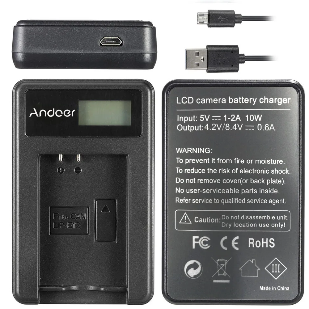Andoer LP E12 2 шт 7 4 в 1200 мАч перезаряжаемая батарея с ЖК дисплеем зарядный комплект USB