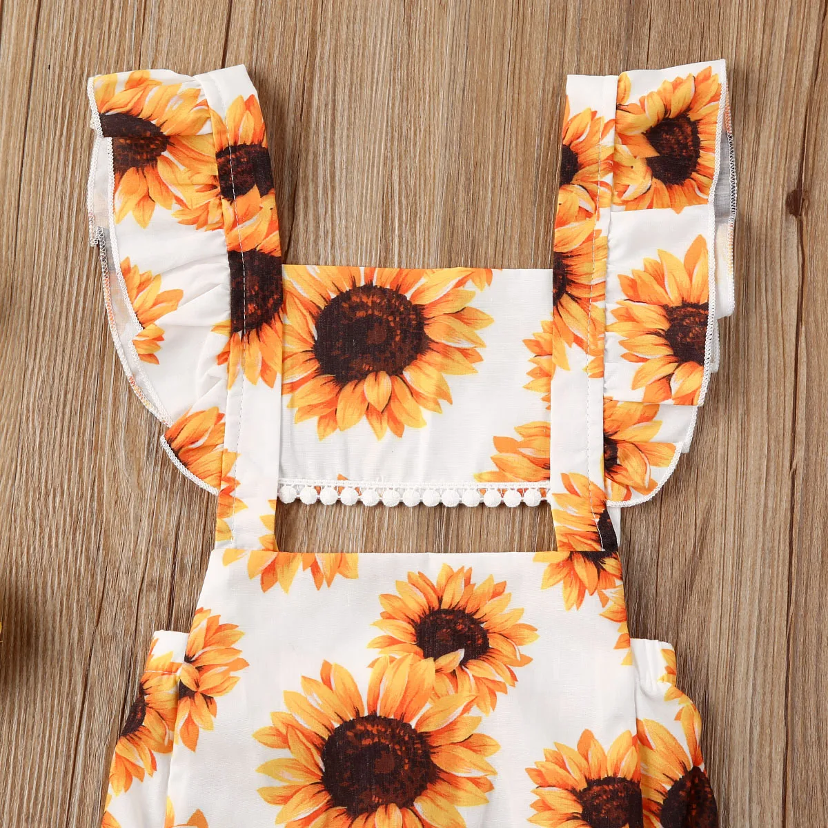 

Toddler Kids Bodysuits Baby Girl Clothes Sunflower Romper Ruffle Sleeveless Summer Jumpsuit Hollow Out Sunsuit Cute Outfit