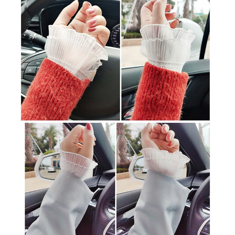 

2021 New Women Crochet Lace Horn Cuffs Stretch Bracelet Double Layer Ruffled Fake Sleeves