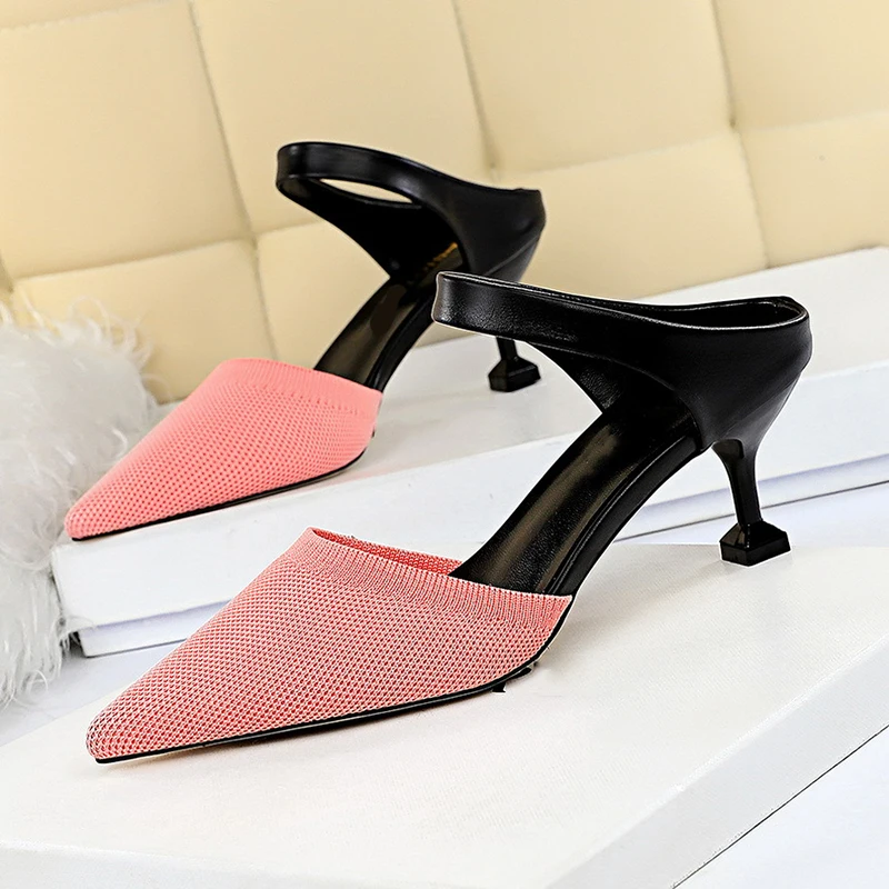 DEAT/женские шлепанцы с острым носком на тонком каблуке популярная модель 10I802