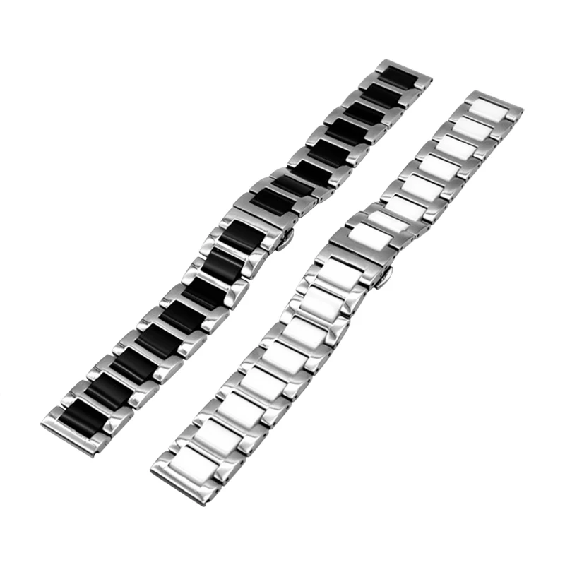 Ceramic bracelet in stainless steel watchband watch strap women man wristwatches band 12 14 16 18 20 22mm white Butterfly buckle