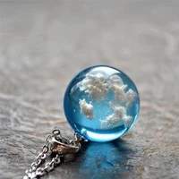 chic transparent resin rould ball moon pendant necklace women blue sky white cloud chain necklace fashion jewelry gifts for girl