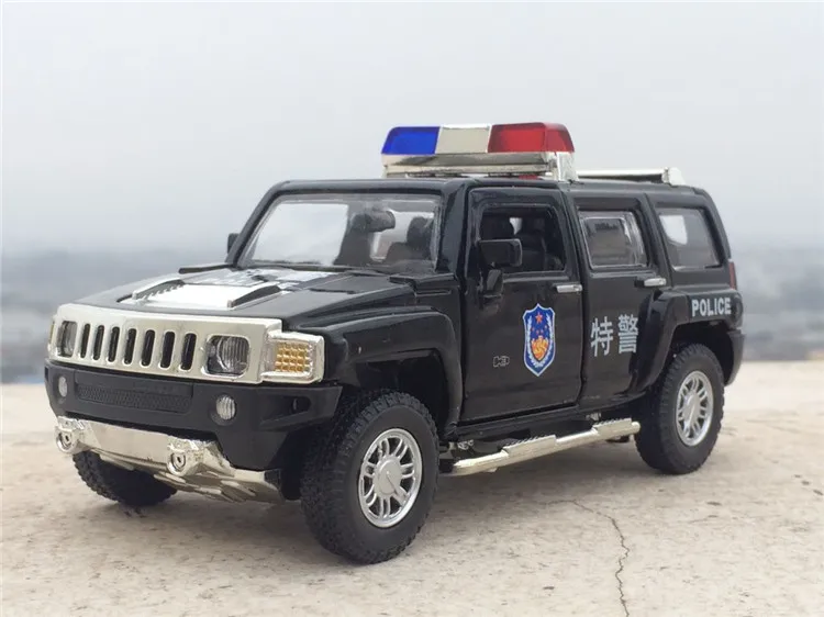 1:32 Масштаб Hummer H3 полицейская литая модель автомобиля, игрушечный автомобиль со звуком, светильник для детей, коллекция игрушек - Цвет: Черный