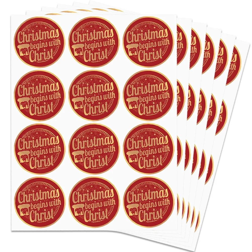 'Christmas Begins with Christ' Sticker Sheets 120pcs 2 inch Thank You Sealing Labels for Gift Box Package Envelope Decor Sticker