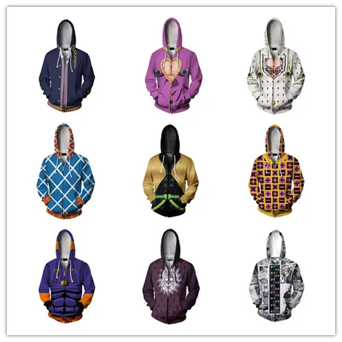 

Anime Jojo Bizzare Adventure Cosplay Zipper Hoodie Sweatshirt Guido Mista Kujo Jotaro Jacket Mens Dio Giorno Giovanna Costume