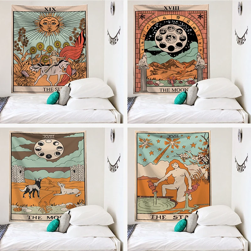 

One Piece Retro Creative Tarot Hanging Cloth Home Decoration Mural Avant-garde Dormitory Hippie Decoration Mural Beach Towel