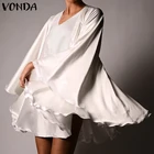 Летнее пляжное женское белое платье 2021 VONDA, летний сарафан, винтажное Повседневное платье с V-образным вырезом, платье большого размера