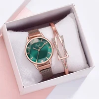 2021 brand women watches fashion square ladies quartz watch bracelet set green dial simple rose gold mesh luxury women watches