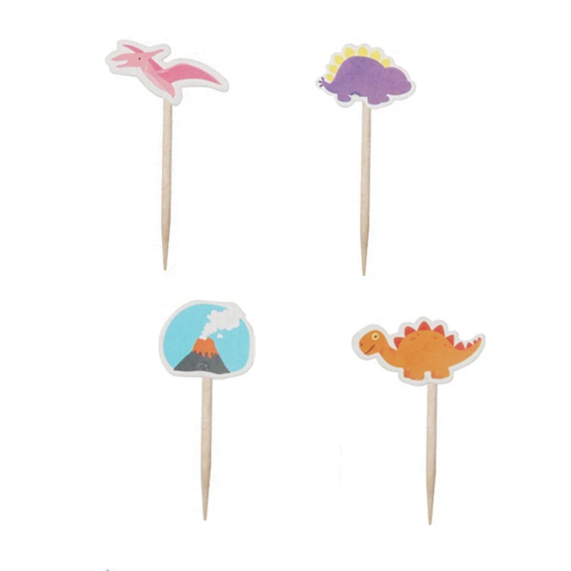 Volcano Dinosaur Tableware Set Kids Birthday Baby Shower Cartoon Kids' Party Decor Favor Supplies - Цвет: Cake Toppers 24pcs