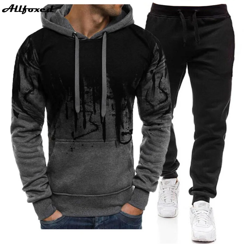 

Men Fashion Hoodies Suits Tracksuit Men Fleece Two Piece Tops And Pants Casual Hooded Pullover Sports Clothing Large Size 4xl