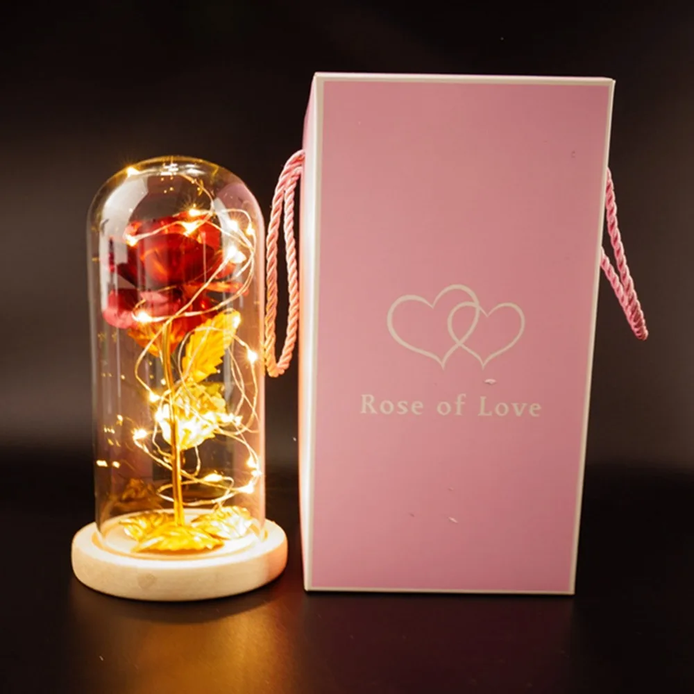 

With Gift box Beauty And The Beast Rose Rose In LED Glass Dome Forever Rose Red Rose Valentine's Day Mother's Day Romantic Gift
