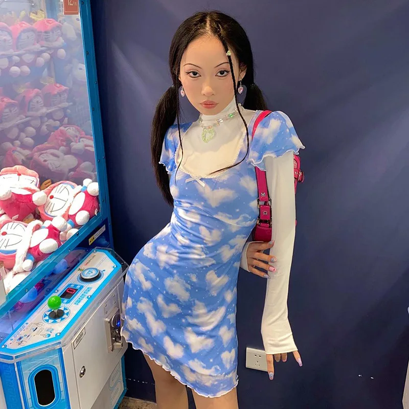 

dresses for women 2021 European and American summer new round neck Pullover love printing Auricularia skirt summer dress y2k