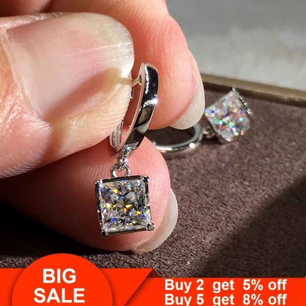 Платье принцессы прямая Earrring 1ct AAAAA Сона cz реального 925 серебро массивные вечерние