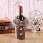 Рождественские Чехлы для винных бутылок, свитер, льняная клетчатая одежда для винных бутылок с воротником из искусственного меха и пуговицами, дизайн пальто