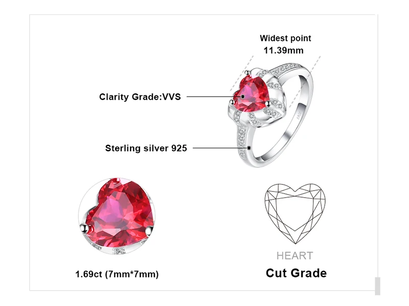 Jewelrypalace сердце любовь 1.86ct создан красный рубин Обручальные кольца для Для женщин Талисманы 925 серебро Мода г. Красивые ювелирные изделия