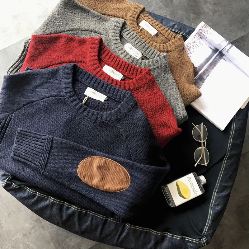 

Thicken Coarse Wool Pullover Men Sweater 2020 Autumn Winter Clothing Vintage Patch Design Jumper Pull Homme Mens Knitted Sweater