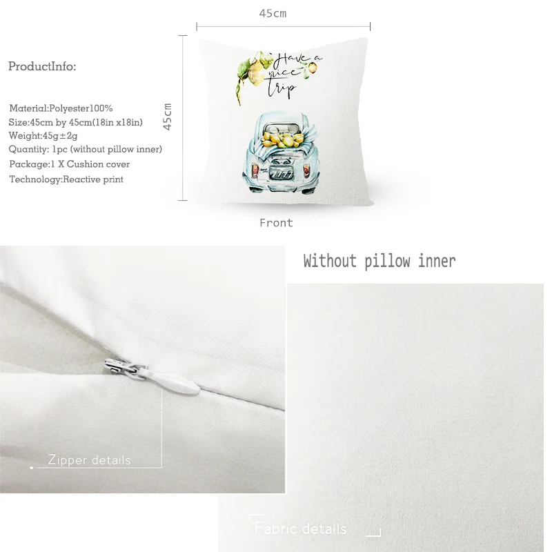 

Pillow Cover home decor Yellow lemon fruit plant bicycle Printed Cushion Covers body Pillowcase Decorative Sofa Throw Pillows