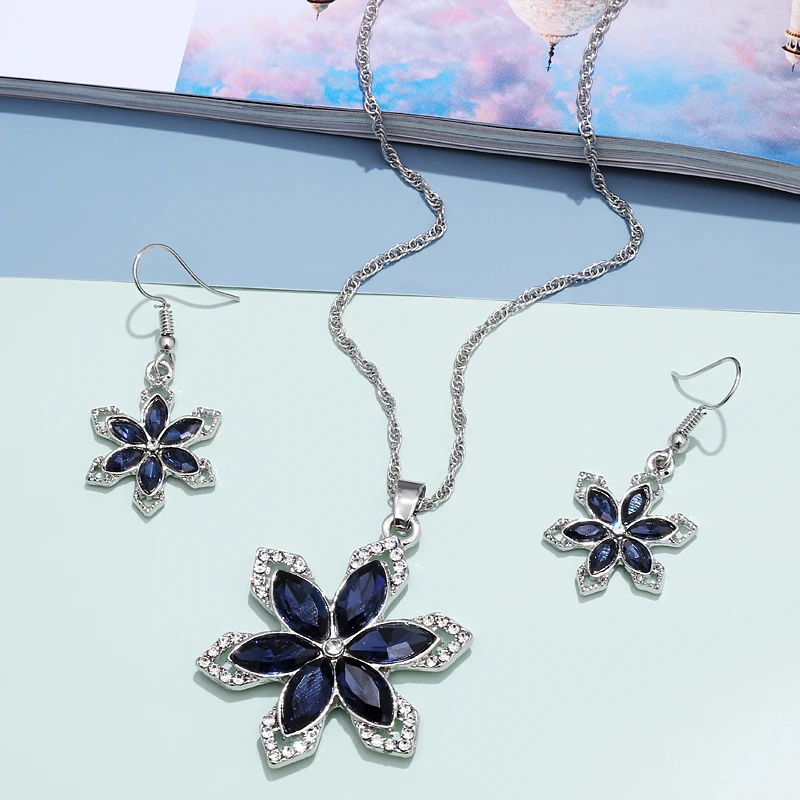 MINHIN темно-синий кристалл серебряный цвет набор украшений для женщин CZ Камень