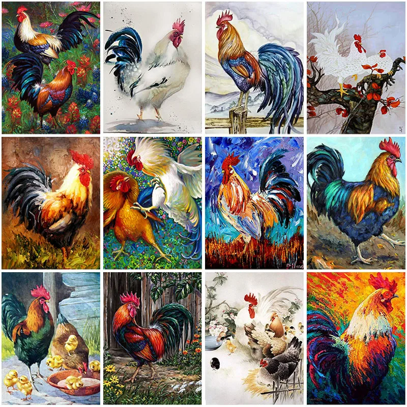 Chickens DIY 5D Diamond Painting Animal Hen Rooster Full Round Resin Diamond Embroidery Mosaic Picture of Rhinestone Home Decor