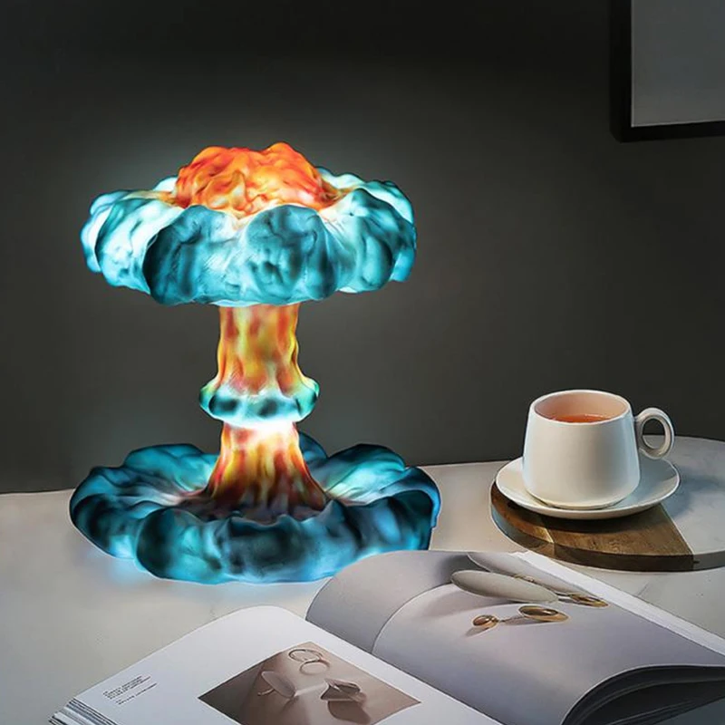 3D Nuclear Explosion Mushroom Cloud Night Light Creative Digital Table Lamp Seven-color Remote Control Children's Room Art Lamp