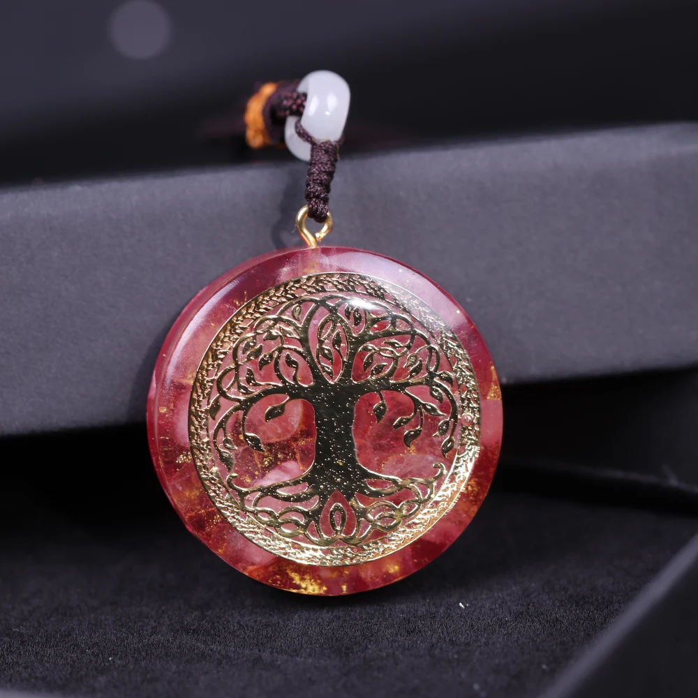 

Orgone Pendant Tree Of Life Energy Orgonite kpop Necklace Pink Crystal Healing Resin Jewelry quantum pendant emf protection
