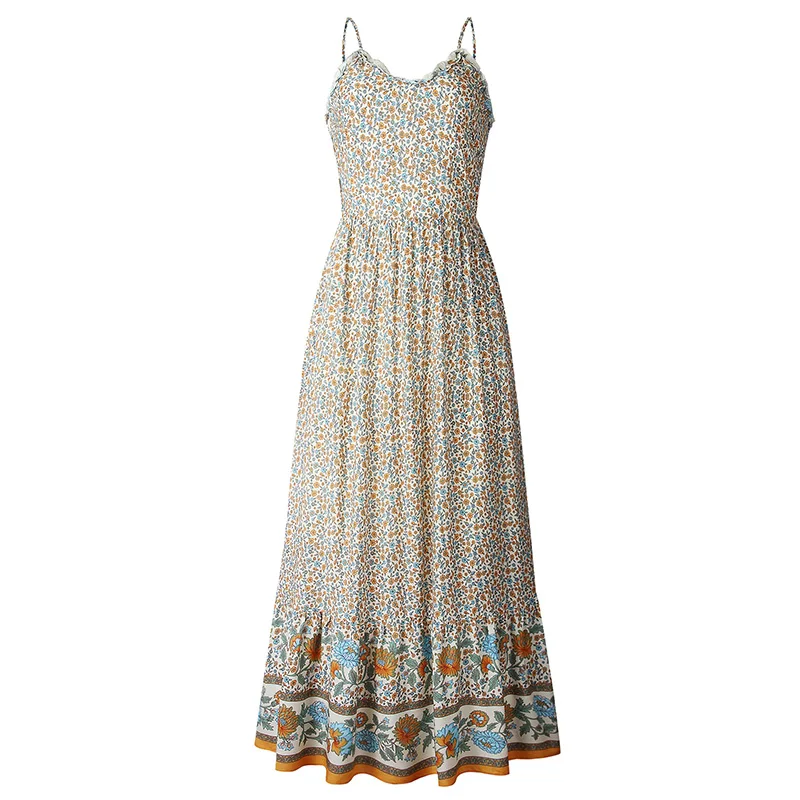 Женское платье без рукавов SWQZVT длинное Пляжное Платье макси с цветочным принтом