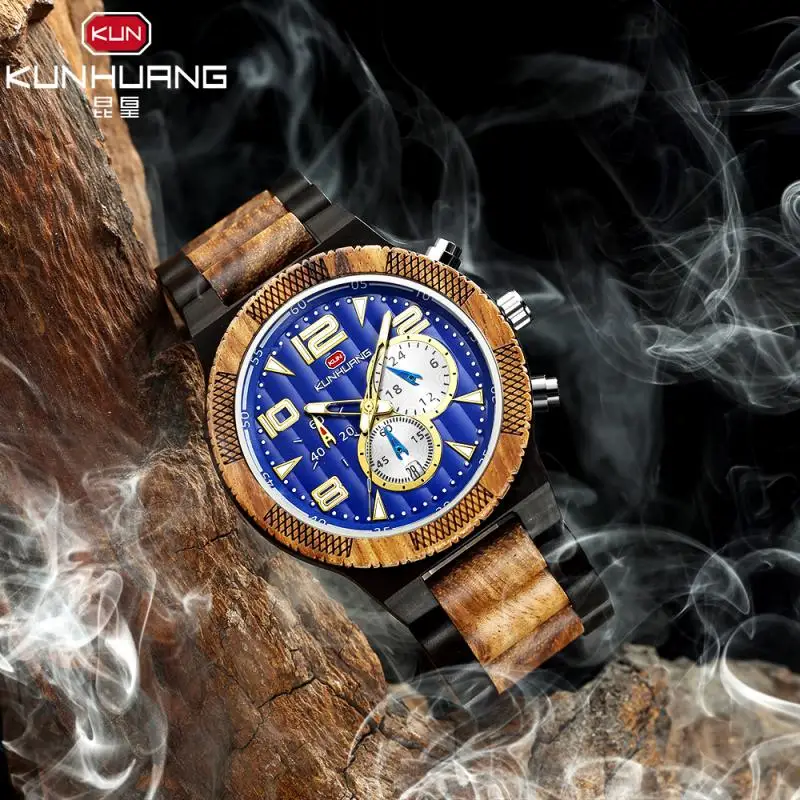 

Wooden Men Wrist Watches Made Of Wood Quartz Men's Chronograph Watch 2020 New Hot Sale Fashion Relojes Para Hombre Clocks Time
