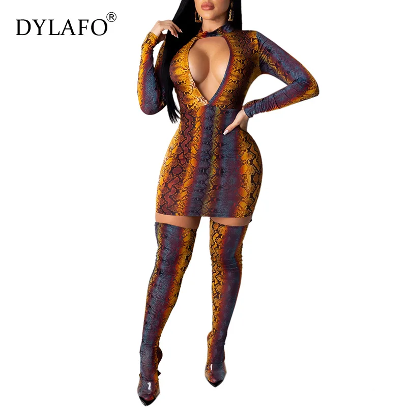 Женское облегающее платье со змеиным принтом вечернее мини футляр с воротником