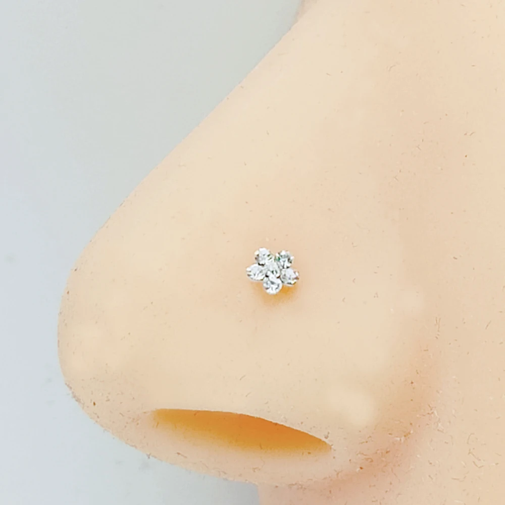 925 стерлингового серебра Сережка для пирсинга носа ясный Хрустальный цветок