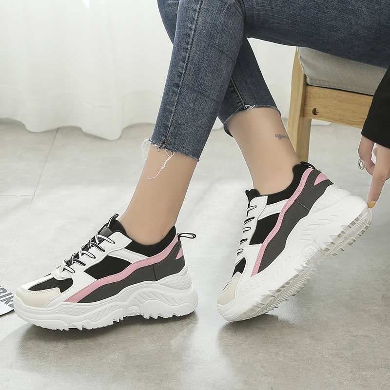 

Sneakers Women Vulcanized Shoes Chunky Mix Color Fashion Casuals Breathable Lace-up Good price Chinese shoes