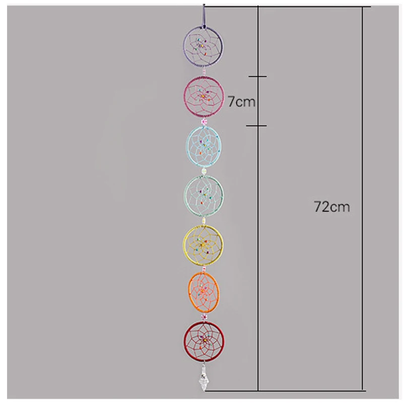 

Colorful Chakra Dreamcatcher Wall Hanging Decor 7 Rings Ethnic Style Car Rainbow Pendant Hand-Woven Ornament Gift Home Decor