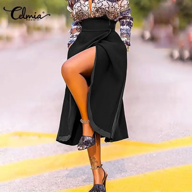 

Женская винтажная Юбка-миди с флисовой подкладкой, однотонная трапециевидная юбка с высокой талией и кожаным швом, 2021