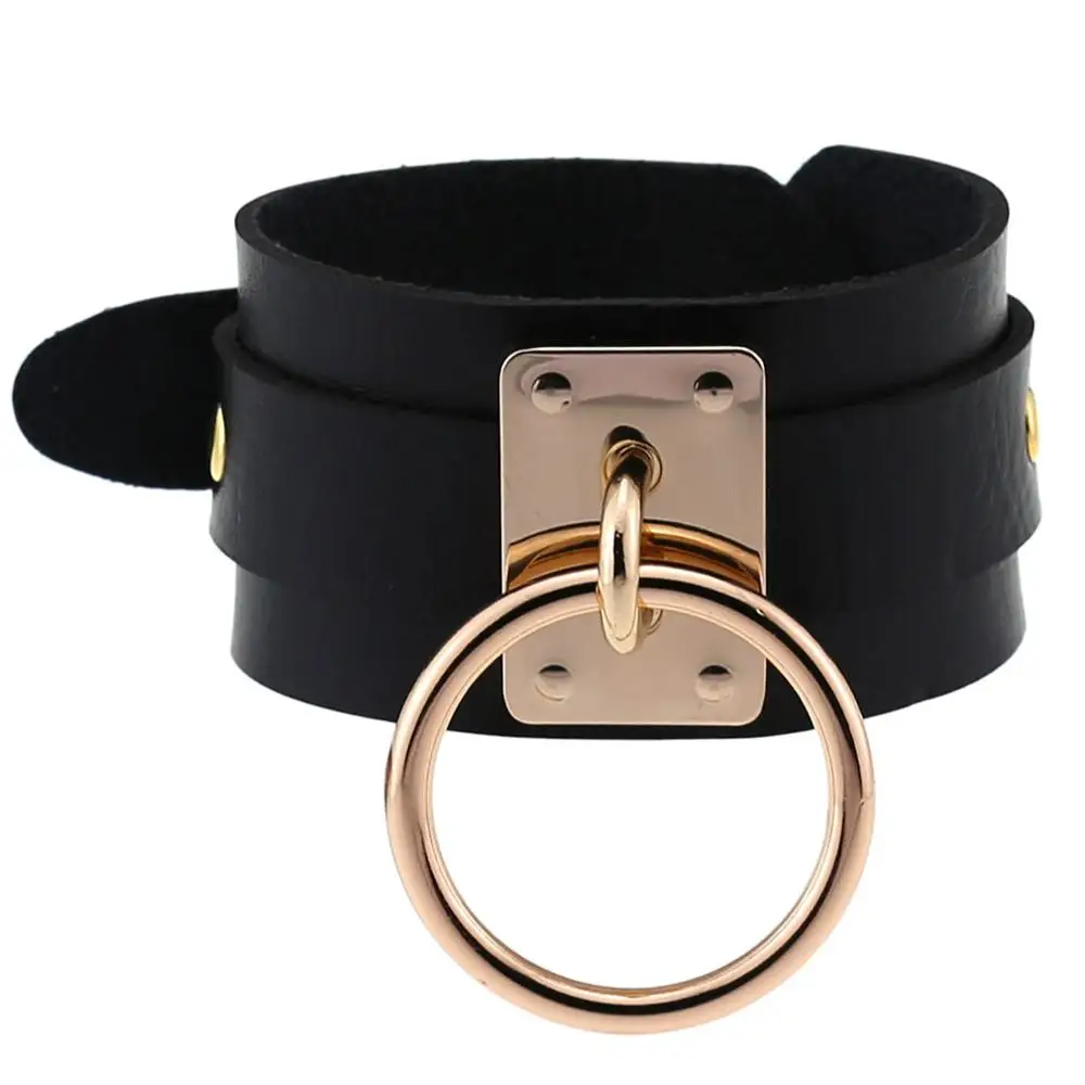 

Round Bracelet Black PU Leather Wristband Cuff goth gothic punk armbands Fashion Ring bracelets women men metal cosplay jewelry