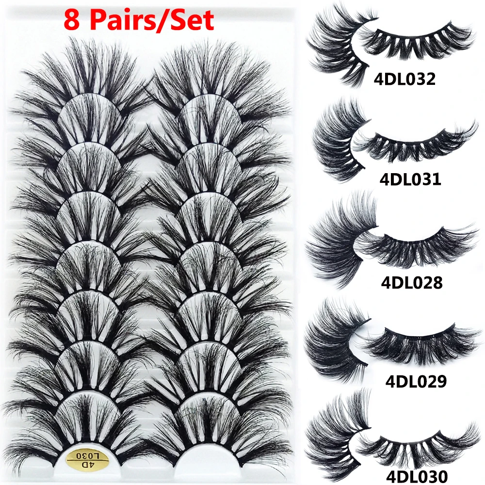 

8 Pairs/Box 4D Mink False Eyelashes Long Natural Wispies Fluffy Full Volume Thick 25MM Lashes Cruelty-free Multilayered Effect