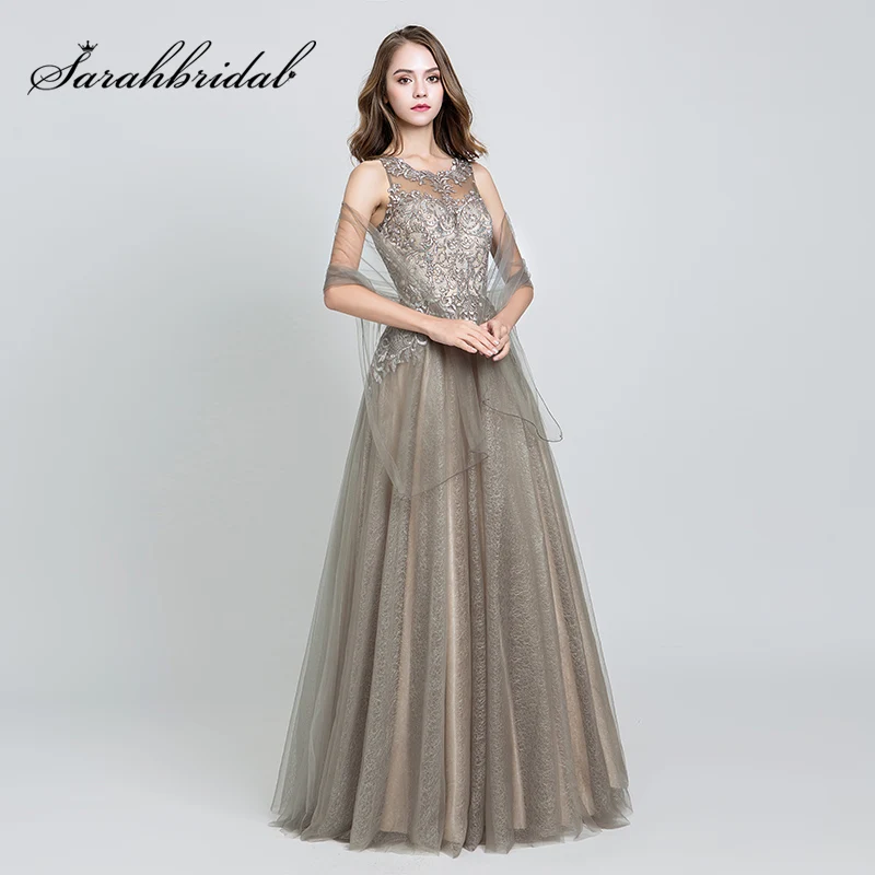 Элегантные вечерние платья Длинные мокко тюль Длина до пола Vestidos De Festa Longo o-образным вырезом ручной работы Вышивка Вечерние платья для выпускного вечера CC560