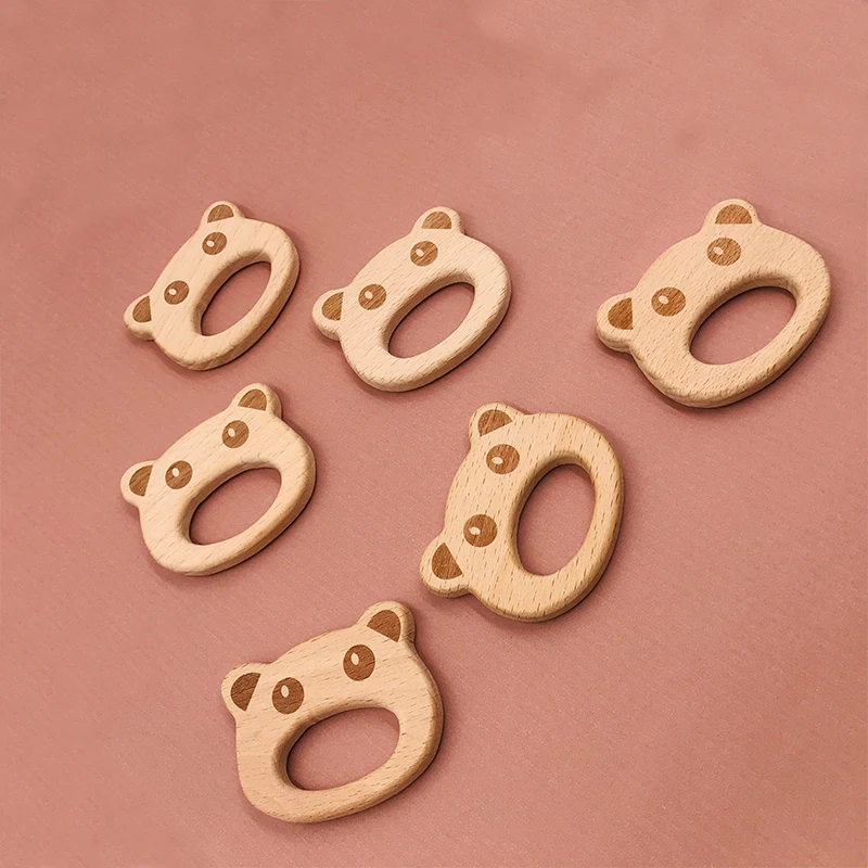 Kissteether-juguete Molar de oso gordo para beb&eacute;, anillo Molar de madera de haya de grado alimenticio, juguete para ni&ntilde;os, Molar de madera Diy-2