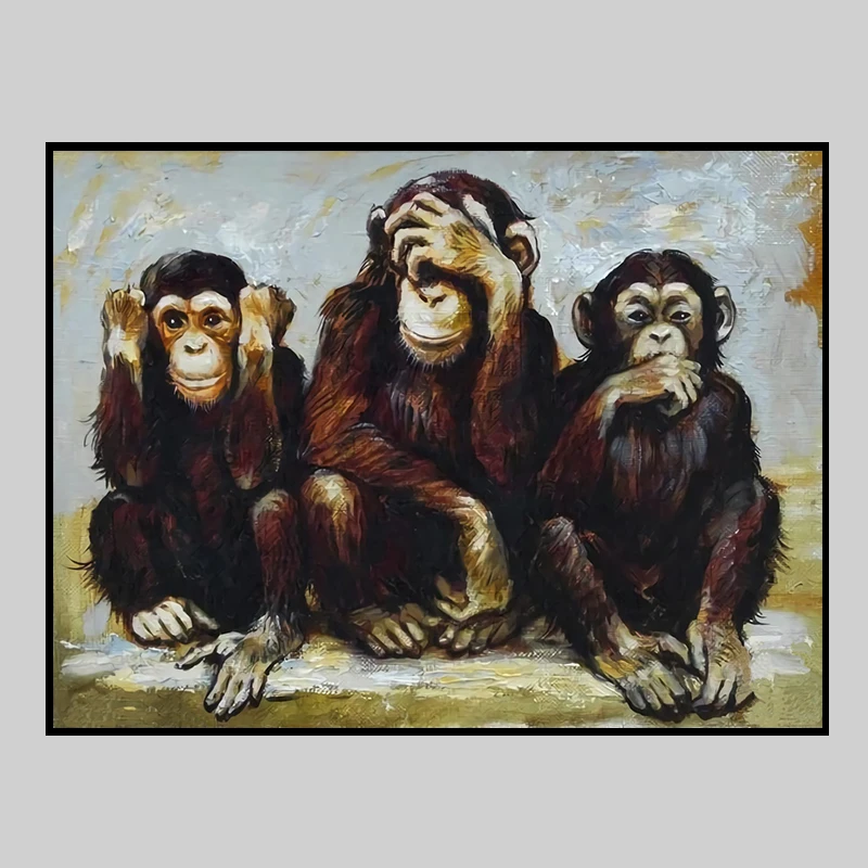 Алмазная живопись с тремя обезьянами 5D полноразмерная вышивка картина стразы