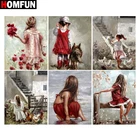 Алмазная вышивка HOMFUN, Набор для вышивки крестиком цветочное красное платье для девочек, 5D Вышивка