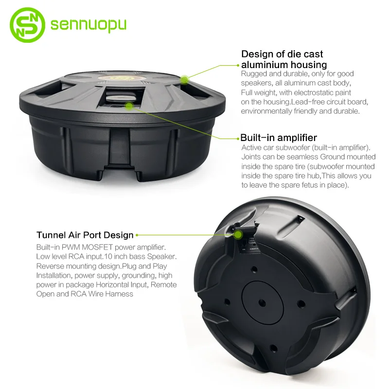 $174.30 Sennuopu Car Subwoofer Class AB Power Amplifier Bass Speakers Aluminum Box Active Sub Woofer Install on Spare Tire Audio System
