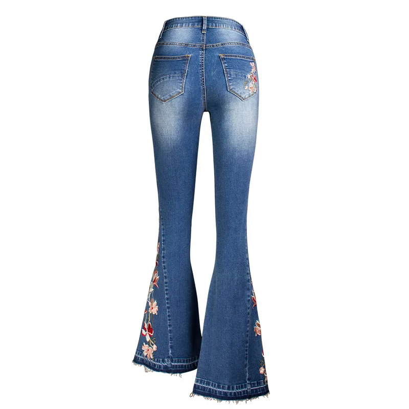 

New wish women s Europe and the United States wide leg pants 3 d embroidery horn mop jeans female foot