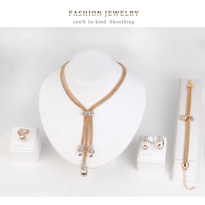 Женский ювелирный комплект из колье серёг и браслета с кристаллами|Ювелирные