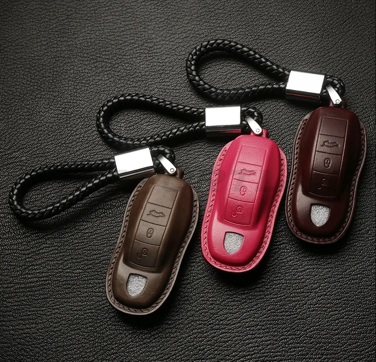 

Hand Stitched Vegetable Leather Car Key Case for por sche macan Handmade Vintage Leather key case Car Key Cover for macan