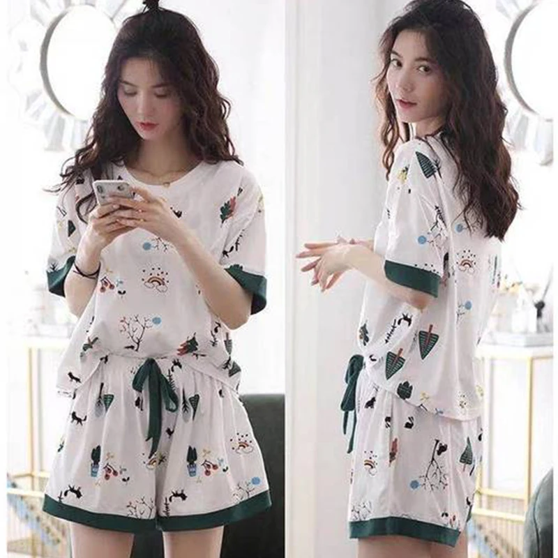 

Одежда для сна, милые домашние костюмы, пикантная Пижама с коротким рукавом, пижамный комплект, 2021, женская пижама, удобная летняя Милая Ночн...